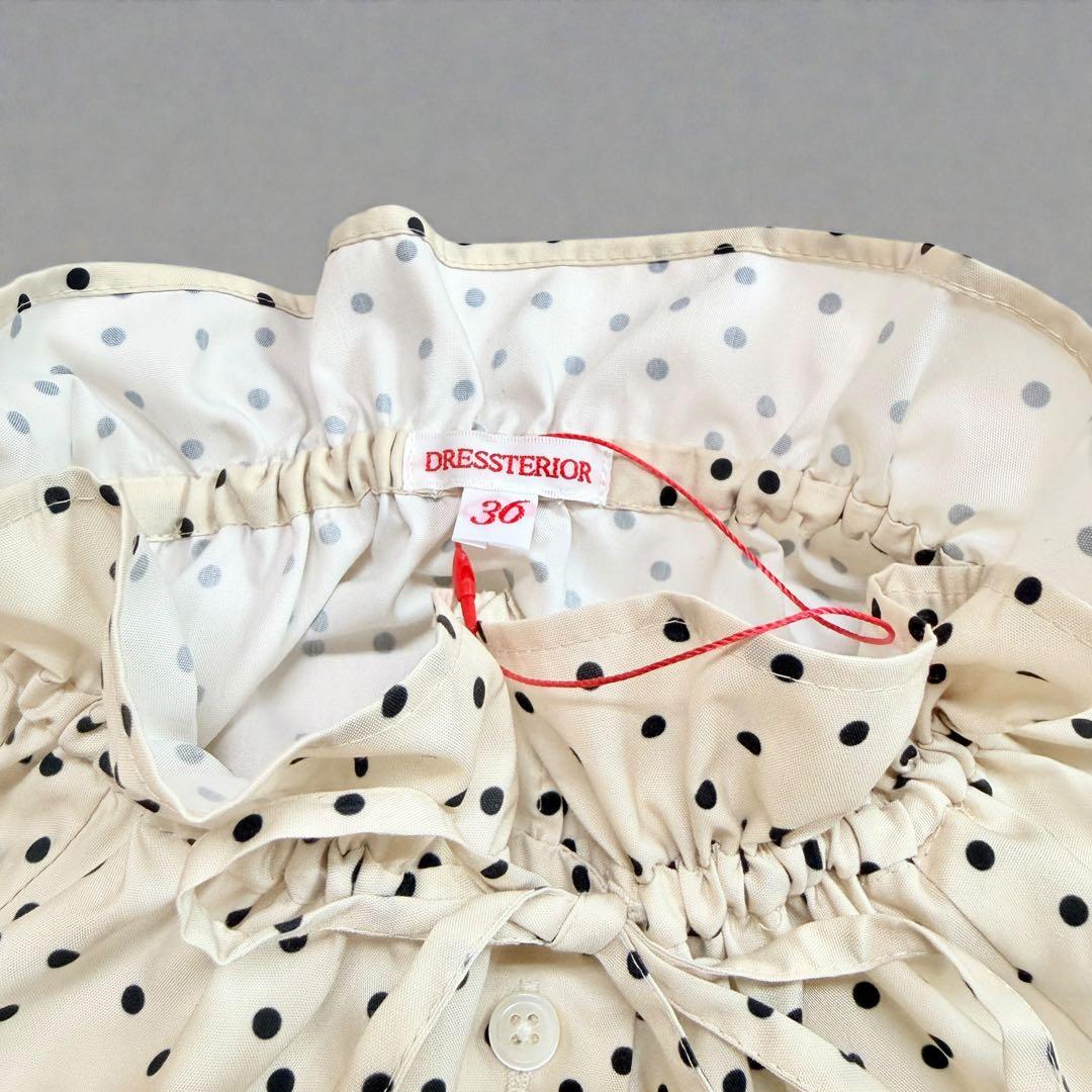 未使用 ドレステリア スタンドカラー ドットブラウス フリル ボウタイ リボン