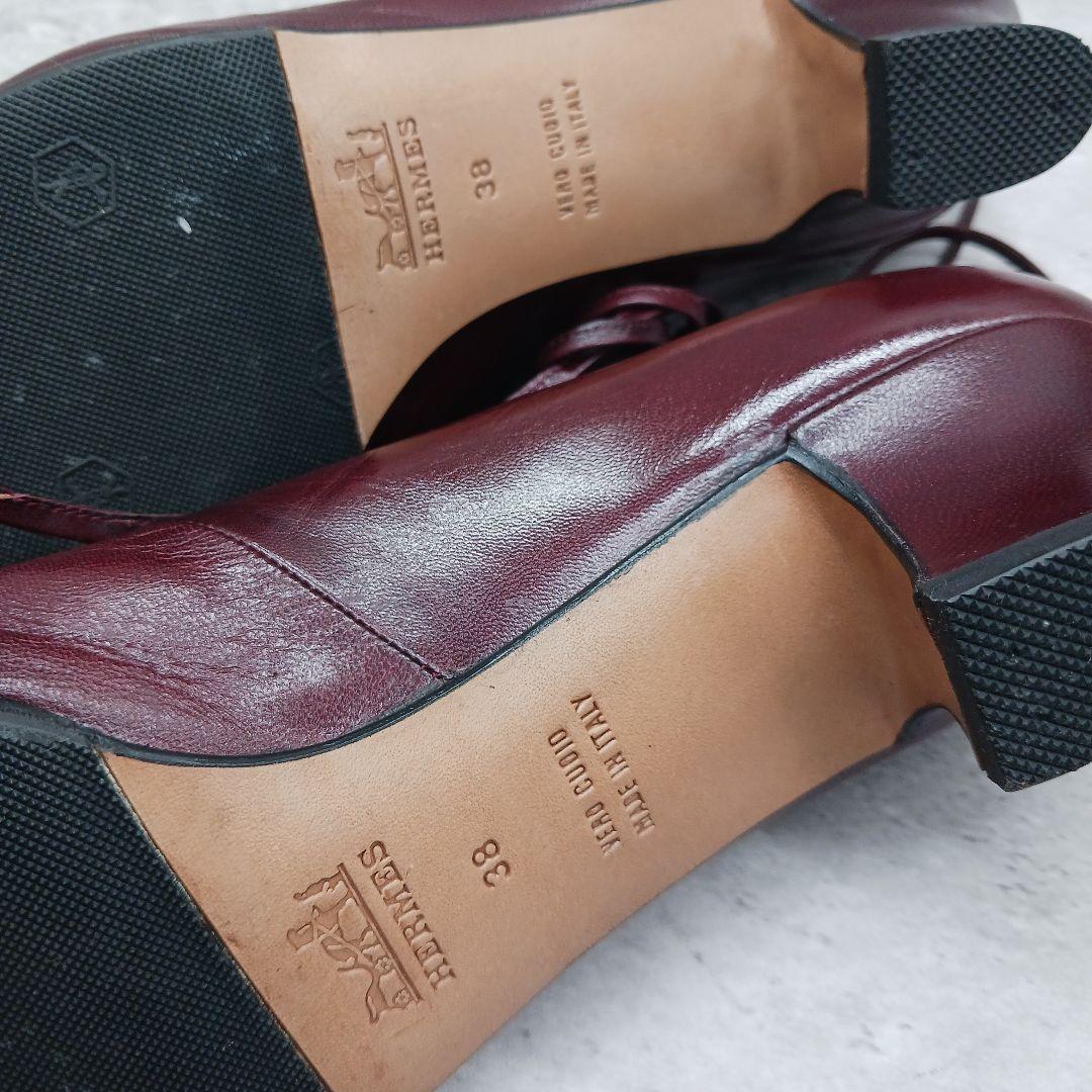 ✨極美品✨ エルメス ヒール レザー セリエボタン パンプス 38 ワインレッド