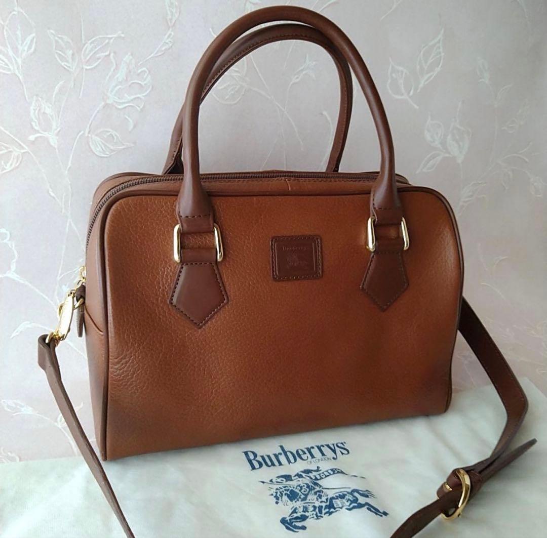 値下げ☆バーバリーミニボストンバッグ ショルダー ノバチェック レザー ブラウン