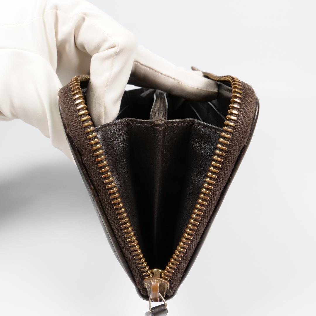 美品✨グッチ 長財布 シマ レザー GG柄 L字ファスナー ダークブラウン