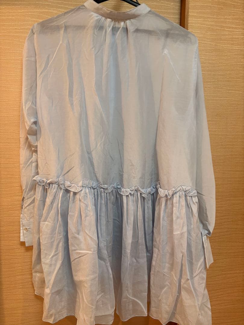 ESTNATION コットンシルク フリルチュニックブラウス ライトブルー