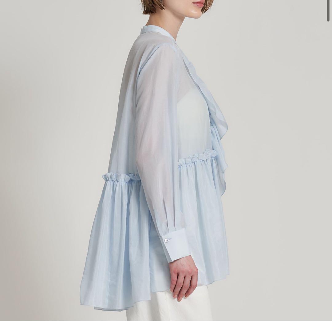 ESTNATION コットンシルク フリルチュニックブラウス ライトブルー