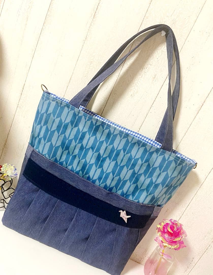 デニムリメイクバックS ベージュフリンジ×わんちゃん