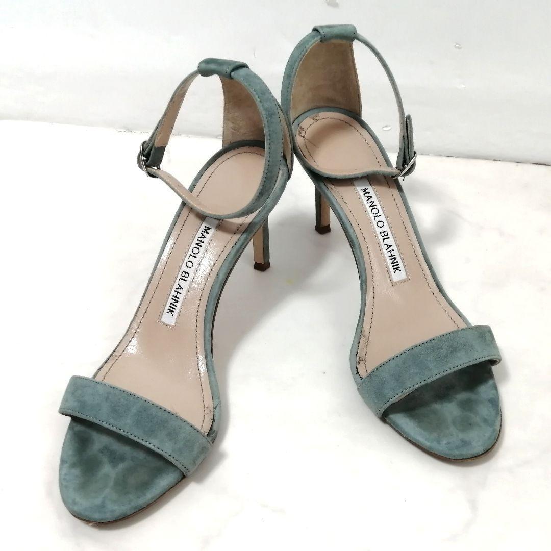 良品✨ マノロブラニク　アンクルストラップ サンダル　35 1/2　くすみブルー