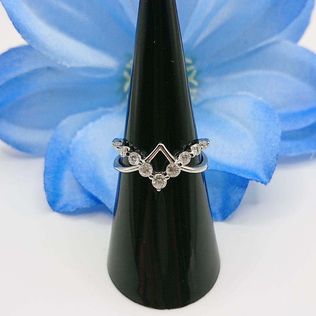 天然ダイヤモンド オープンリング ダブルV字リング Pt900 プラチナ900