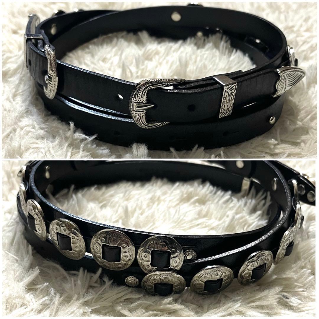 【未使用級】トーガビリリース ダブルバックル コンチョ ベルト レザー ブラック