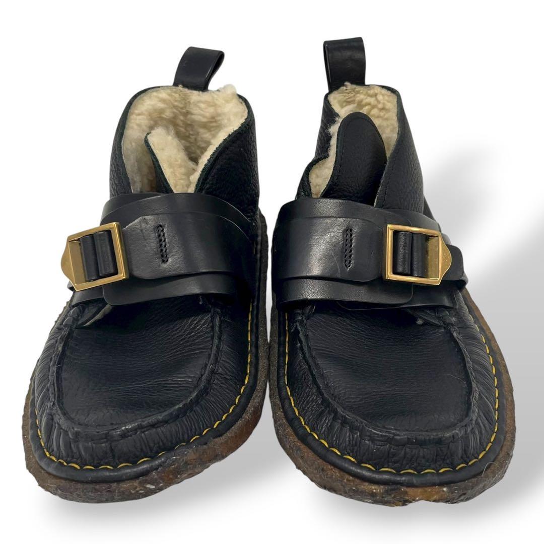 美品　希少　クロエ　モカシン　レザー　ムートン　黒