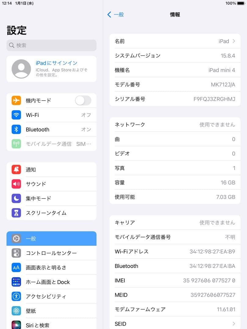 iPad mini4 Gold バッテリー良好 Cellularモデル SBM系