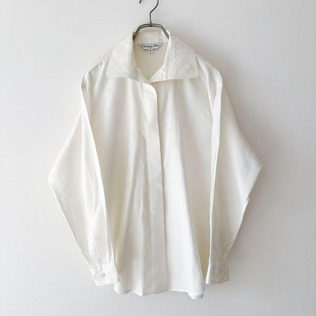 Dior ディオール / 花柄 ジャカード 比翼 シャツ M 白 刺繍