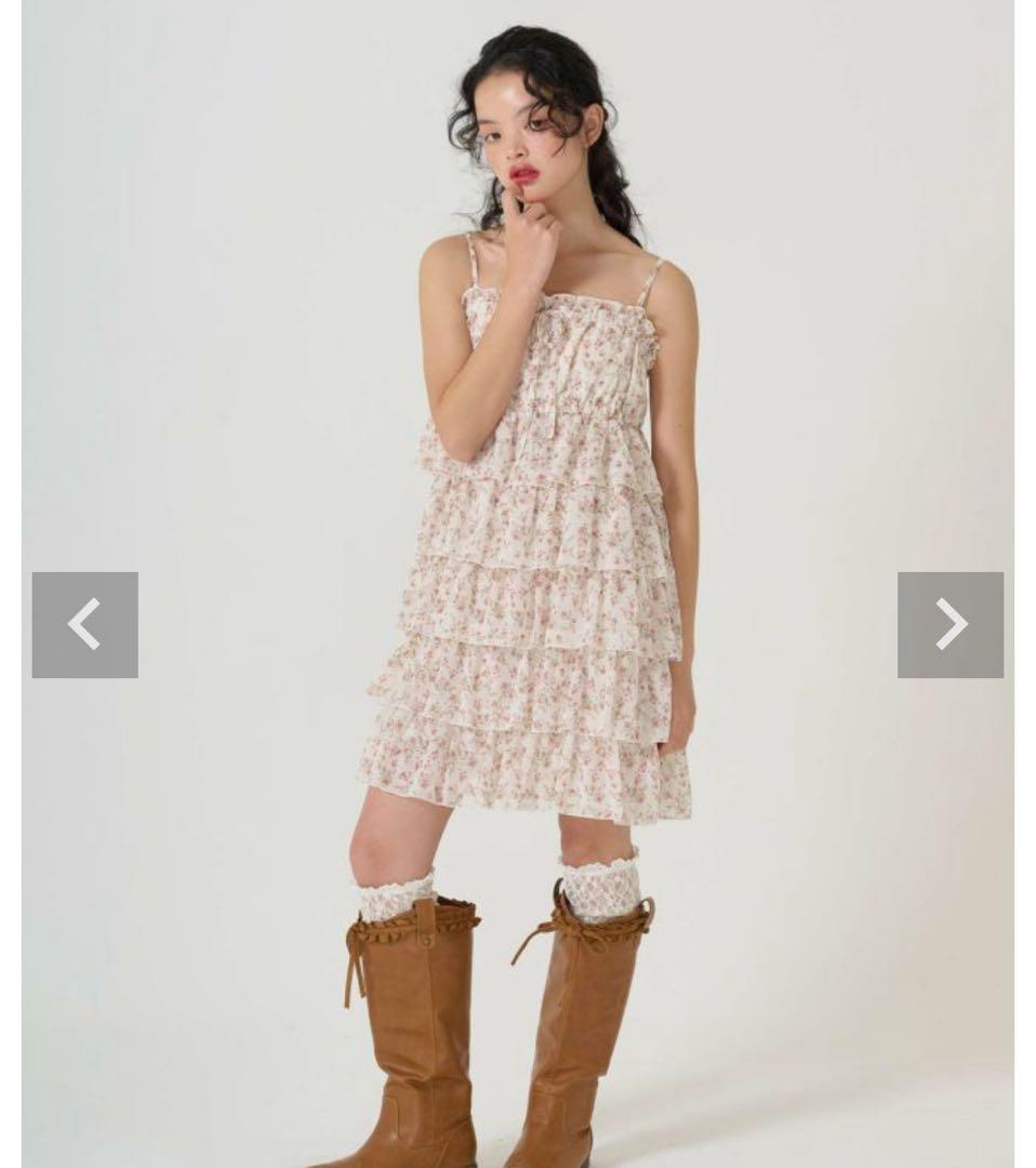 小花柄 フリルキャミワンピース TINA：JOJUN アイボリー