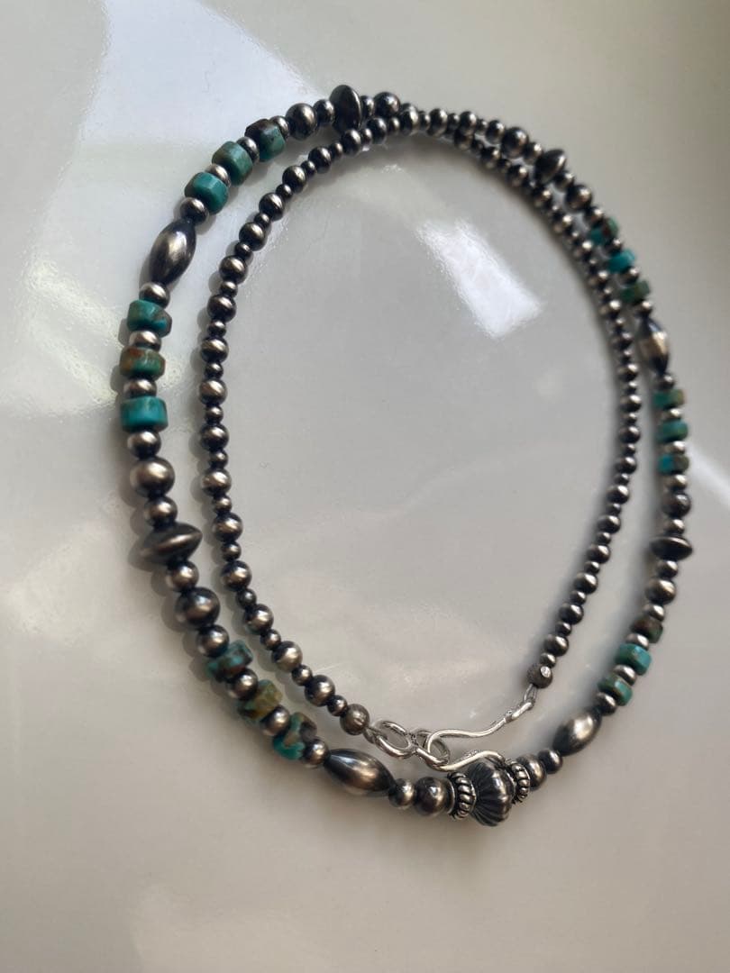 ナバホ ビーズ パール シルバー silver 925 ネックレス ターコイズ
