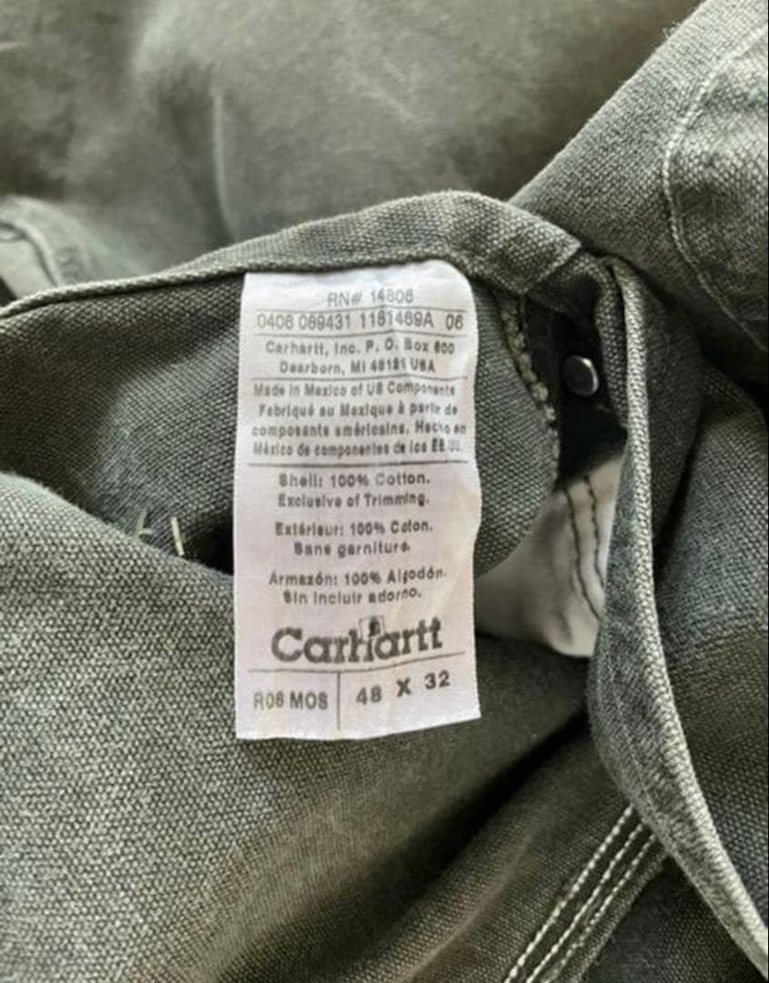 カーハート　オーバーオールダブルニー　カーキ　48×32