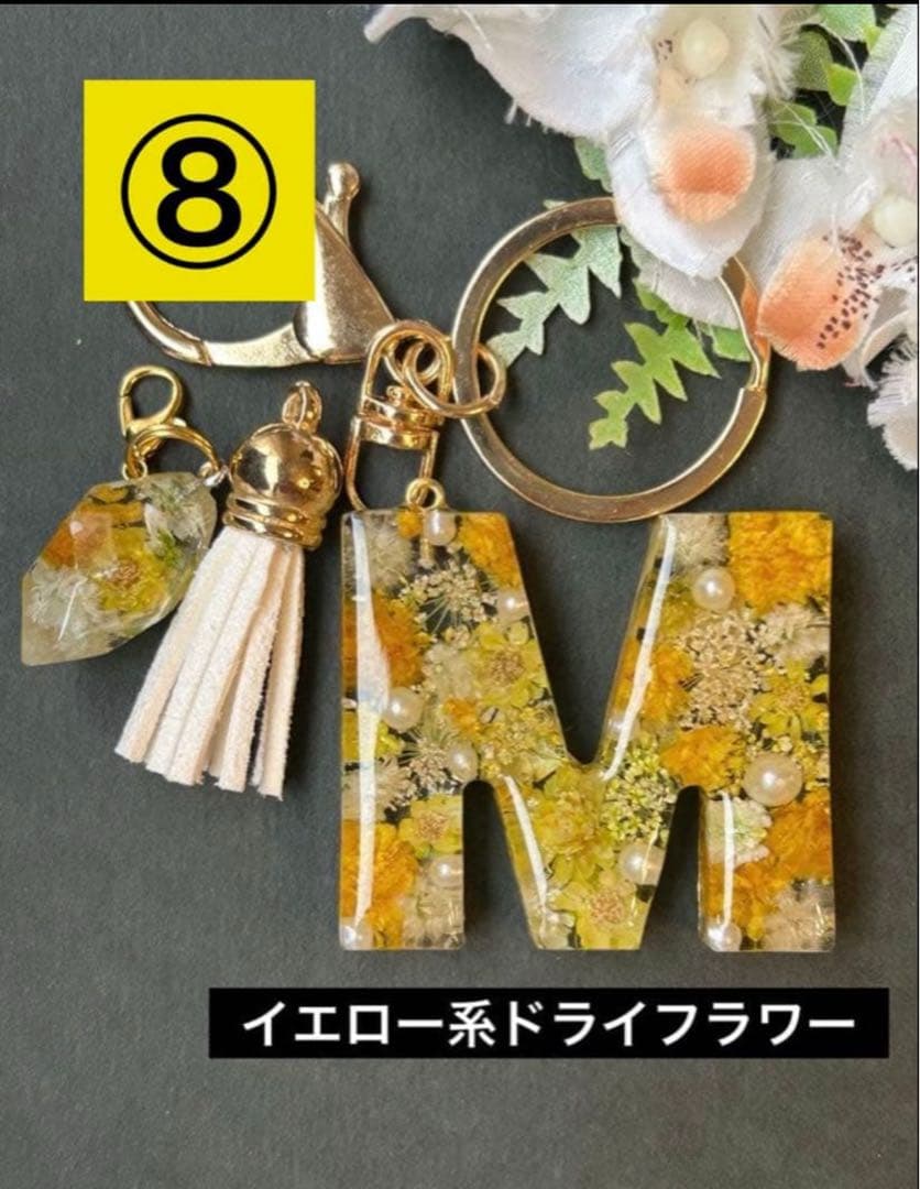 かこ　イニシャルキーホルダー　ドライフラワー　レジンチャーム　14点