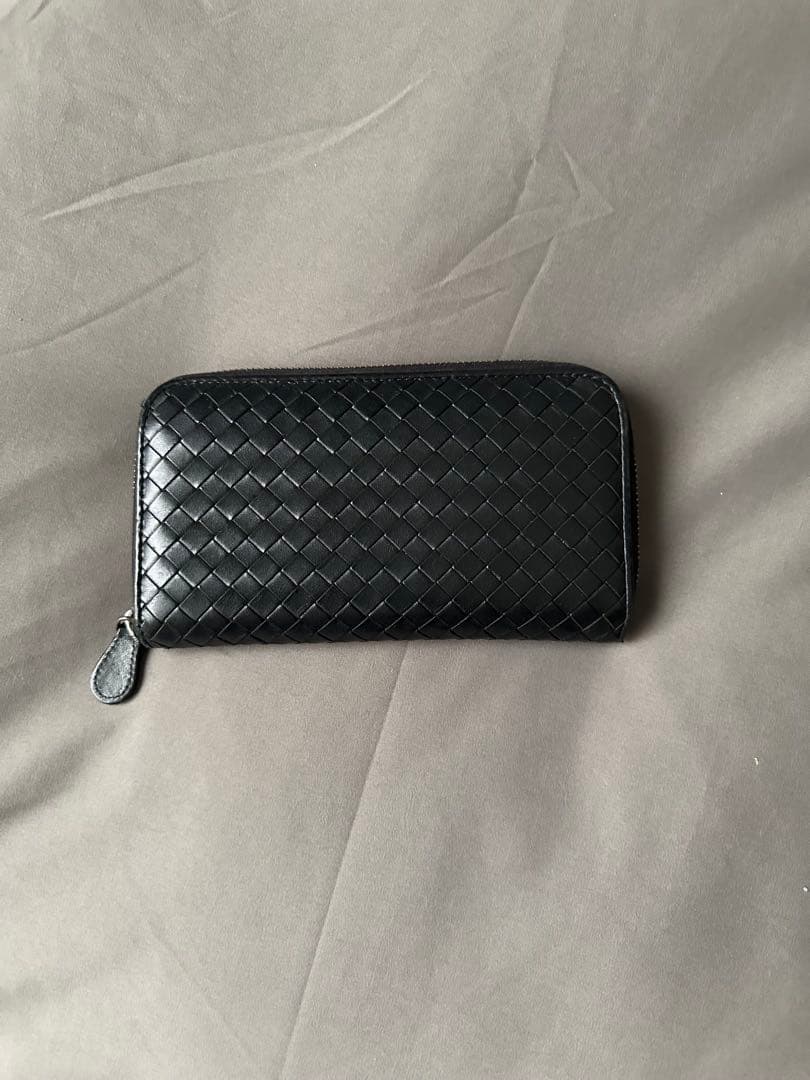 黒 レザー 編み込み 長財布