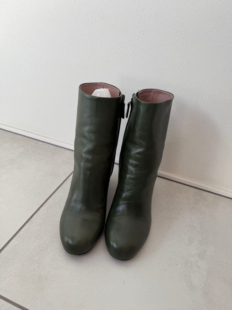 専用GUCCI オリーブグリーン レザー ウェッジヒールブーティ37h