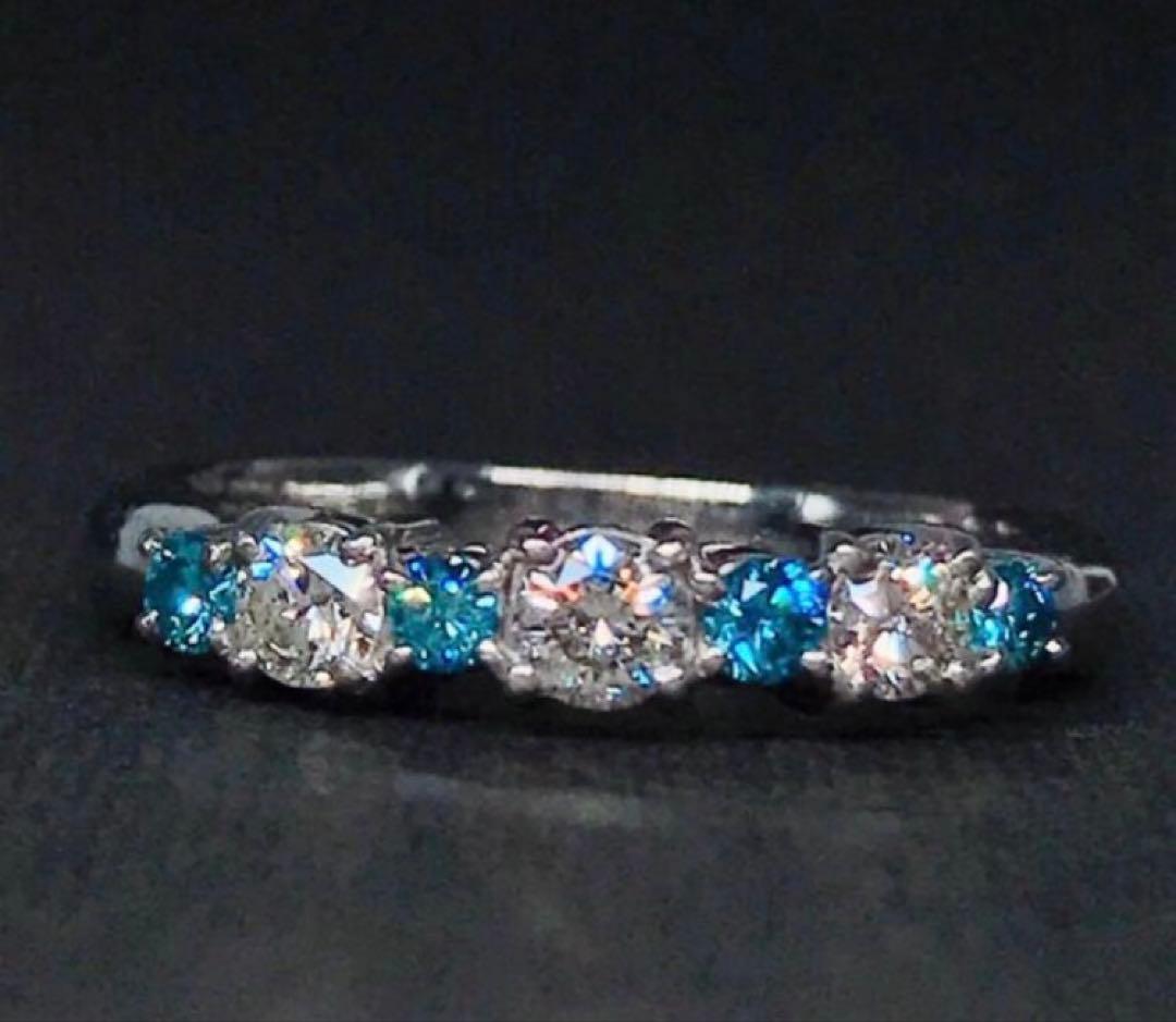 ダイヤモンド ブルーダイヤ 0.5ct プラチナ Pt900 エタニティ 8号