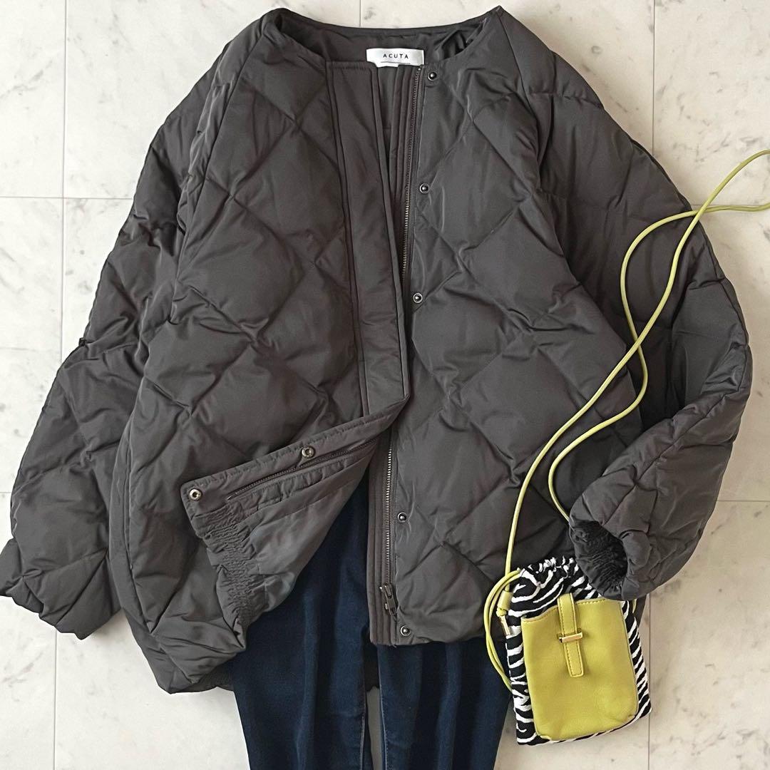 極美品＊アーバンリサーチ コクーンキルティングダウン カーキグレー系 acuta