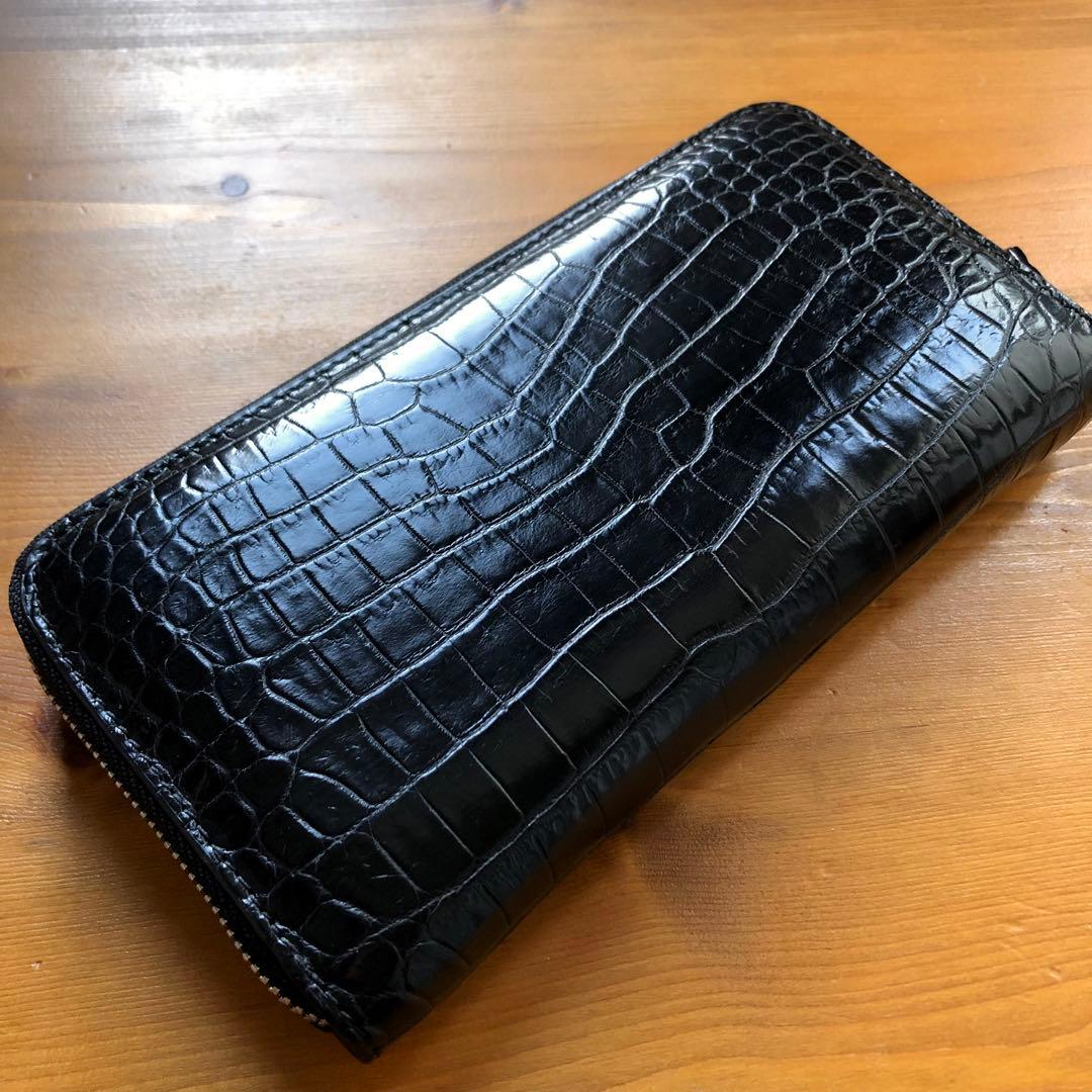 【クロコ1枚革】クロコダイル 最高級長財布 サイフ メンズ ワニ革 レザー