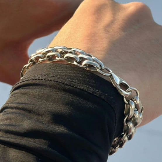 3連チェーンブレスレット SILVER925 極太 太め 大きめ シルバー925