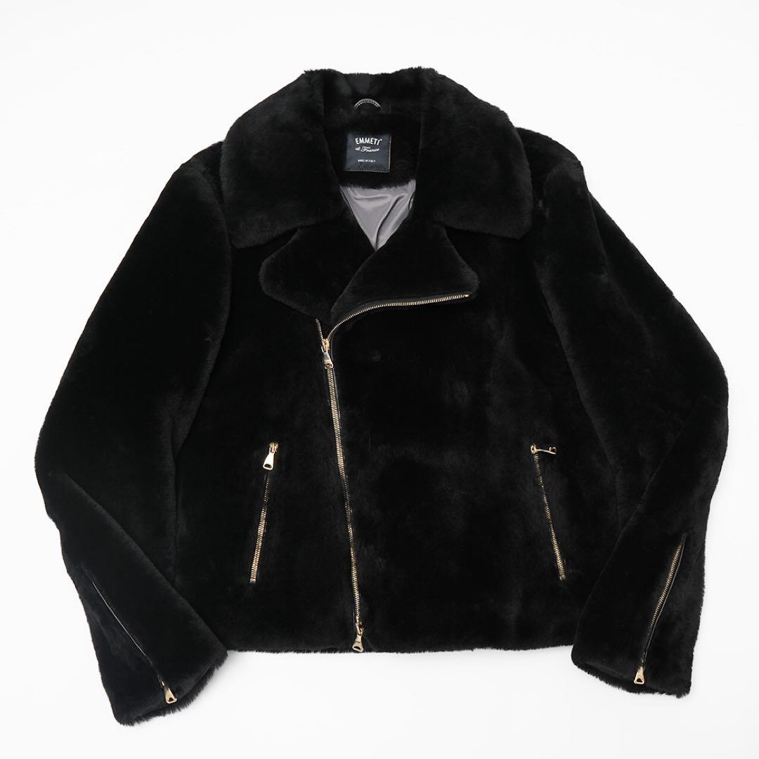 新品同様 エンメティEMMETI GIRO MERINOS ムートン 黒 48
