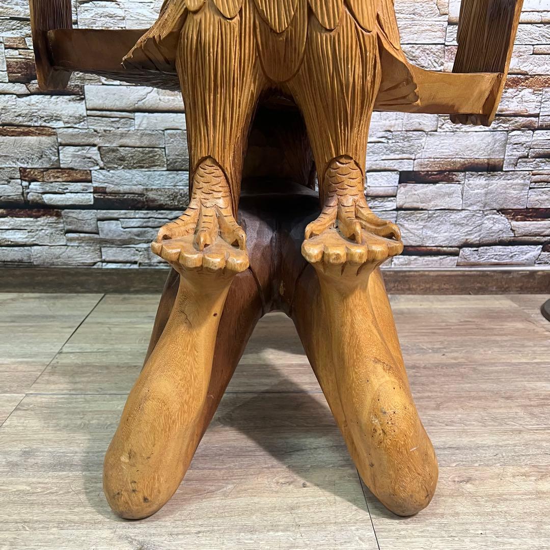 ꧁ヴィンテージ家具꧂ワシと少年の木彫りアームチェア 無垢 アンティーク 椅子