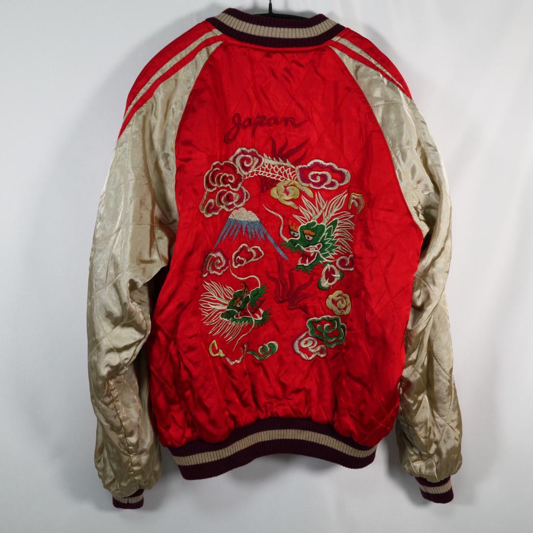 PINBALL スカジャン　リバーシブル　戦闘機　竜　富士山　ブラック　サテン