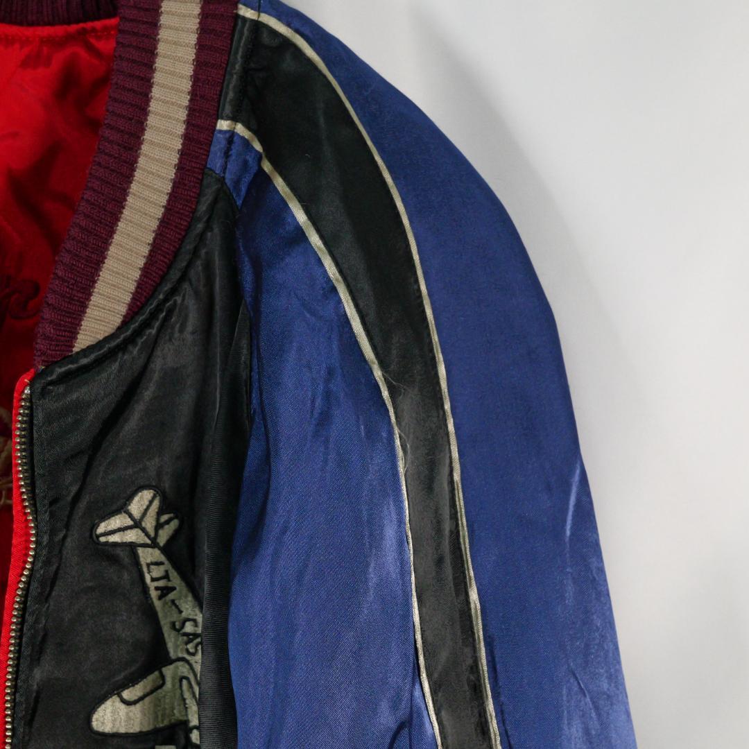 PINBALL スカジャン　リバーシブル　戦闘機　竜　富士山　ブラック　サテン