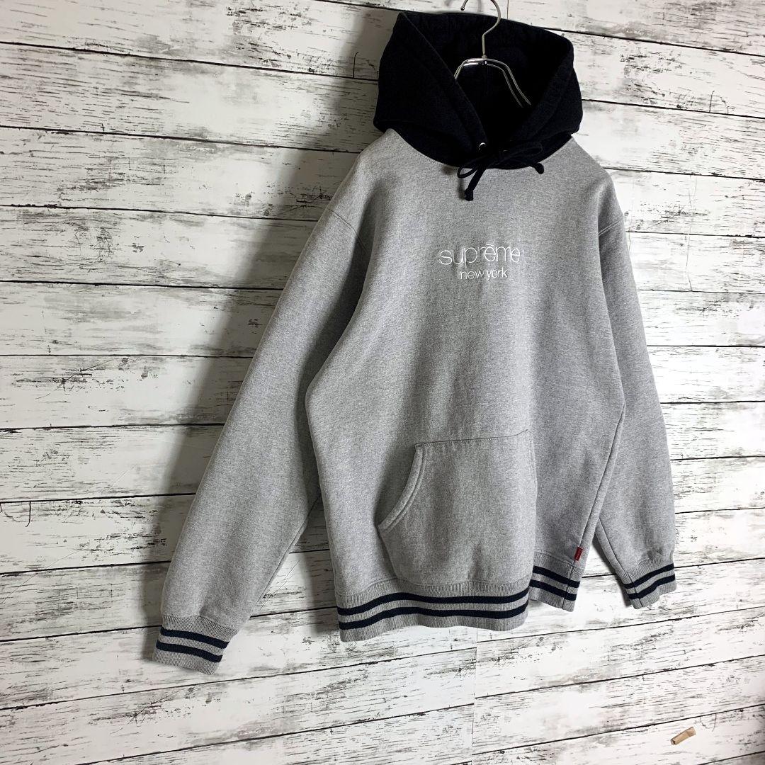 872【めっちゃレア】シュプリーム☆刺繍ロゴ入りパーカー　フードバイカラー