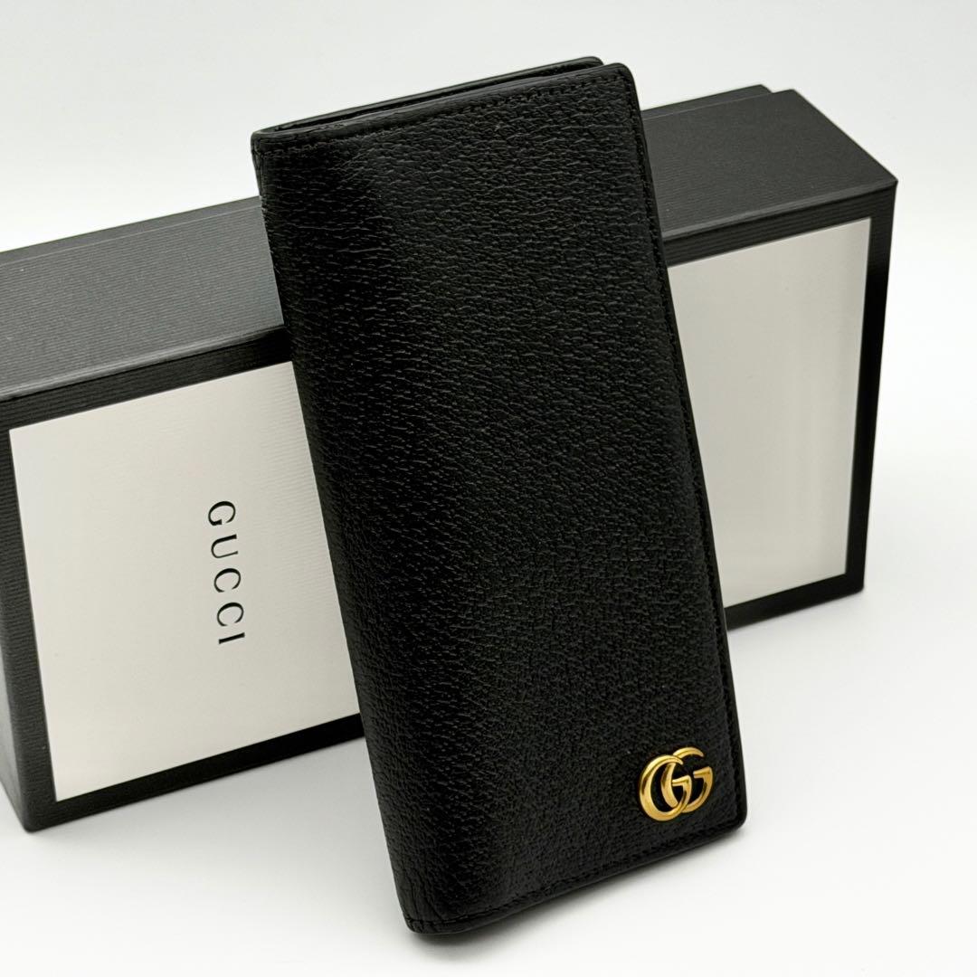 【最高峰美品】GUCCI グッチ GGマーモント 長財布 レザー 二つ折り 黒