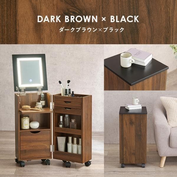 姫系【送料無料】アウトレット大容量女優ライトミラー付コスメドレッサーワゴン