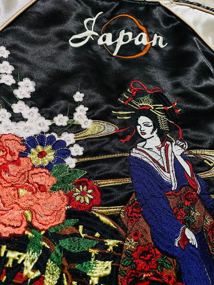 絡繰魂 ２面用 スカジャン 日本限定 芸者 サテン unisex