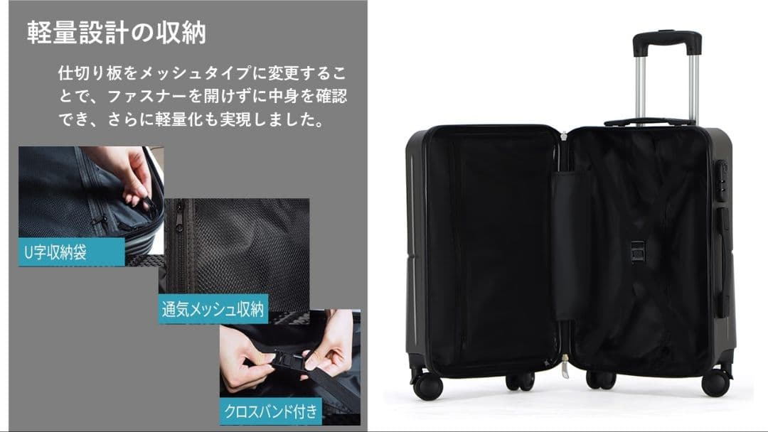 格安スーツケース・キャリーケース 3点セット　Sサイズ機内持ち込み　グレー色