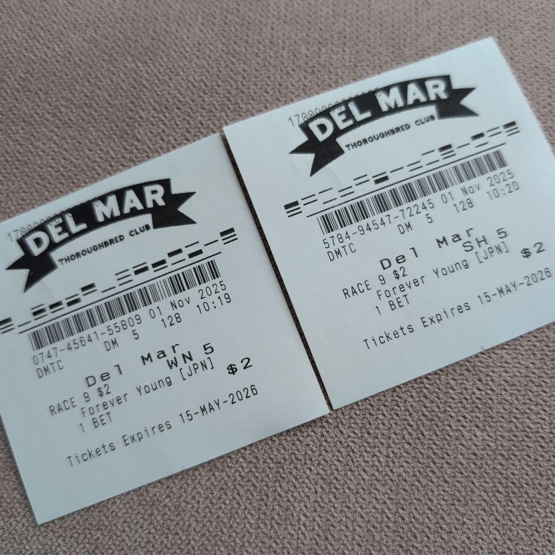 フォーエバーヤング BCクラシック2025 単勝＆複勝馬券 2枚　デルマー競馬場