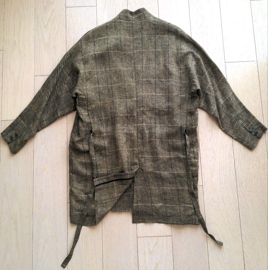 希少 YANTOR 起毛リネン 袈裟コート ストライプ裏地 15AW ヤントル