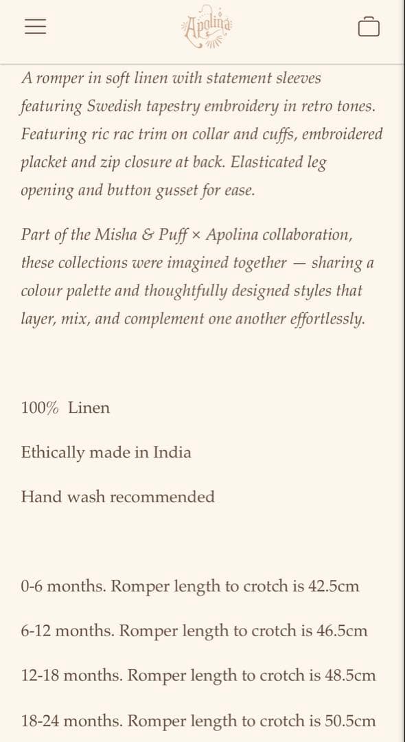 【apolina × misha & puff】ロンパース18-24m