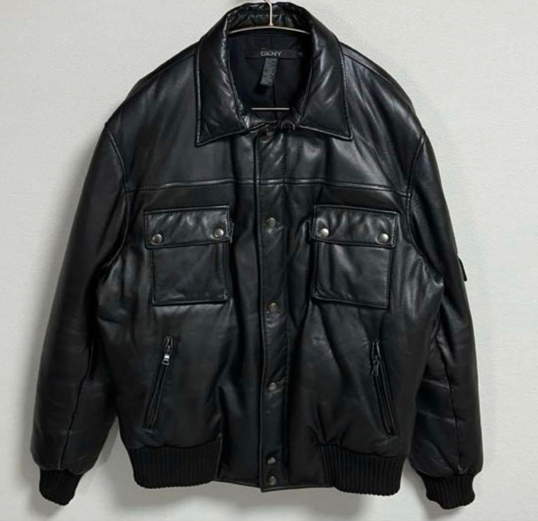 90s 美品 リアルレザー ショートダウン DKNY 本革 羊革 モード