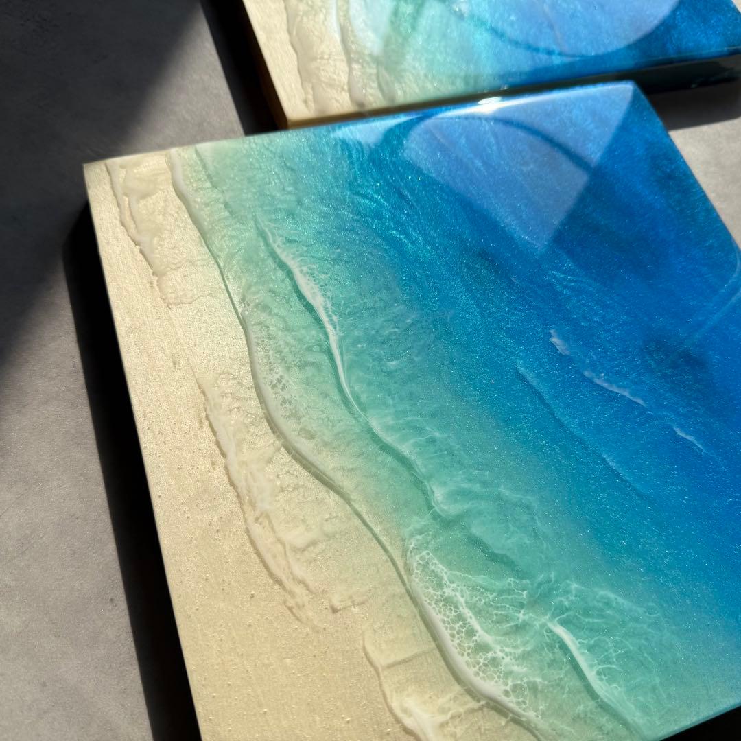 2点セット　レジンアート　海アート　エポキシレジンアート　インテリア　壁掛け
