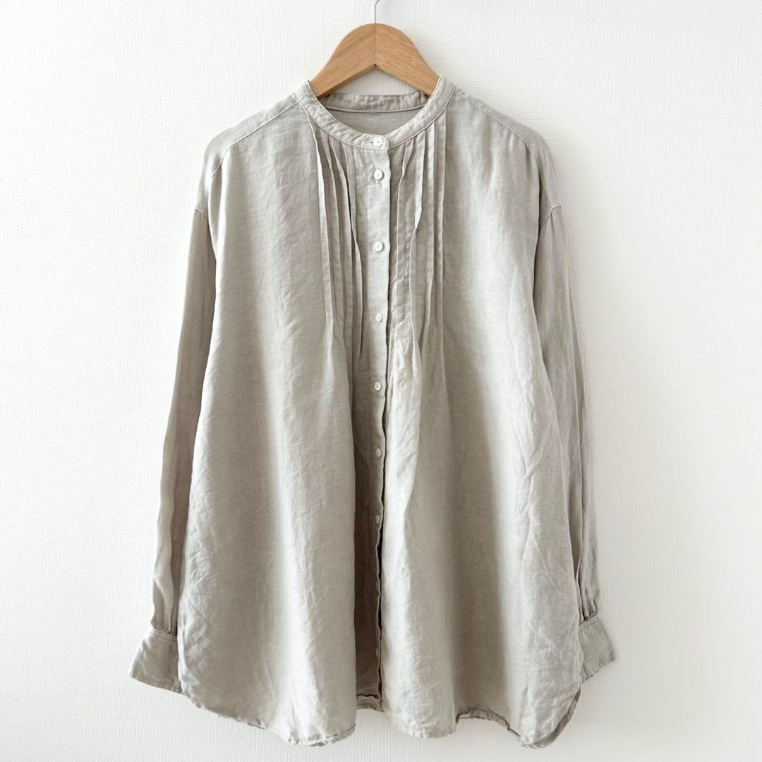 ネストローブ　リネンピンタックシャツ　ライトグレー