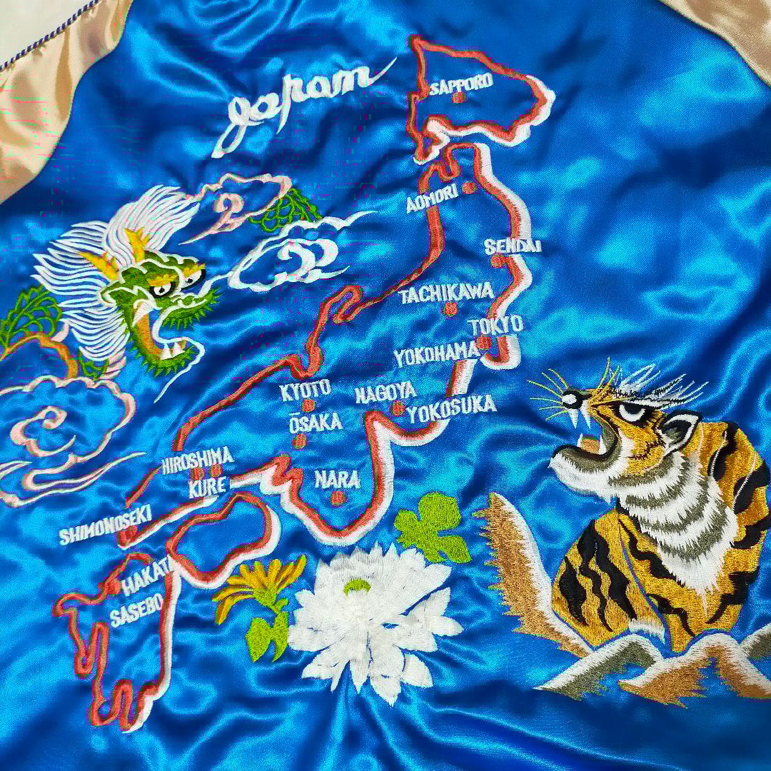 ちゃんノリ　90S　白虎×龍　日本地図　刺繍　リバーシブル　スカジャン