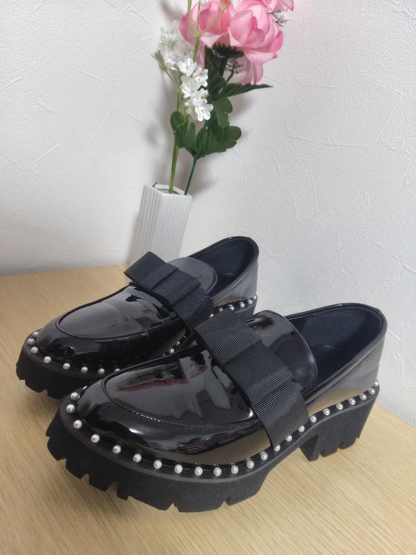 アキロン×ドノバン 厚底パールローファー 黒M Akiron × Donoban