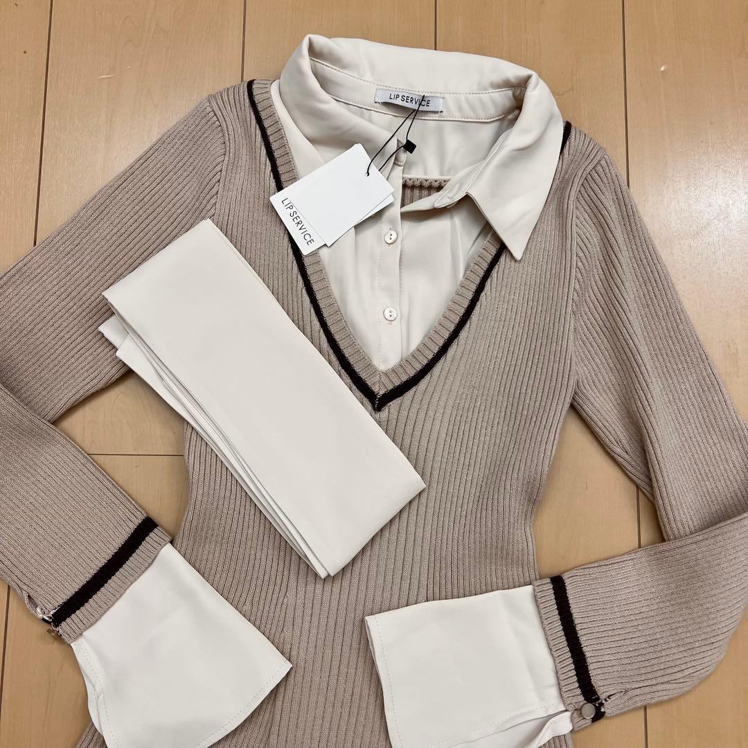 11新品リップサービス定価13750円シャツドッキングプリーツワンピースベージュ