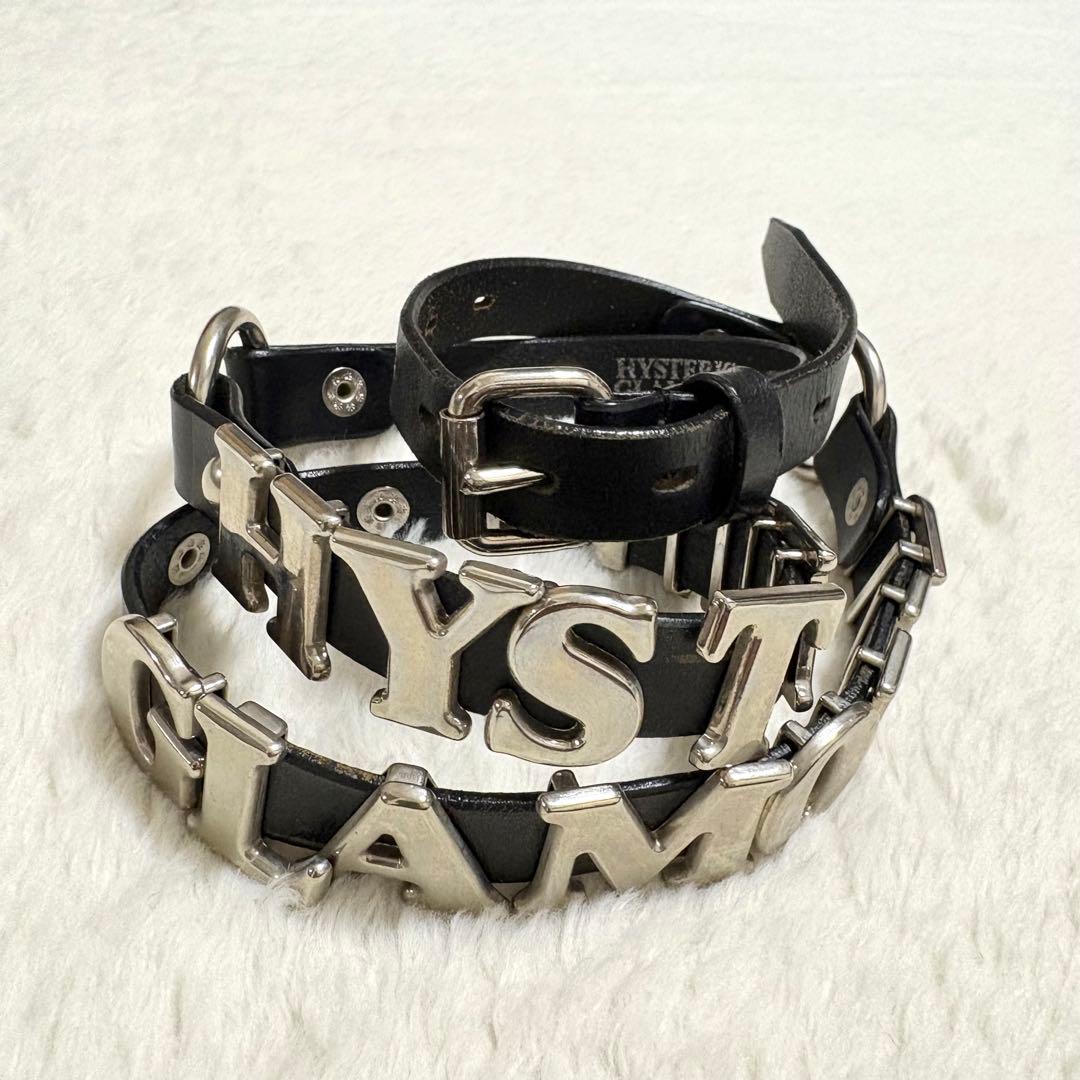 ヒステリックグラマー スタッズ&ロゴ 細レザーベルト 全長102cm