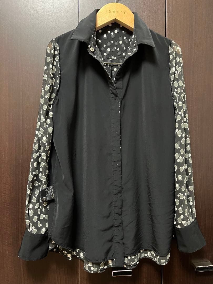 theory luxe シアー素材　ドット柄ブラウス　黒　38