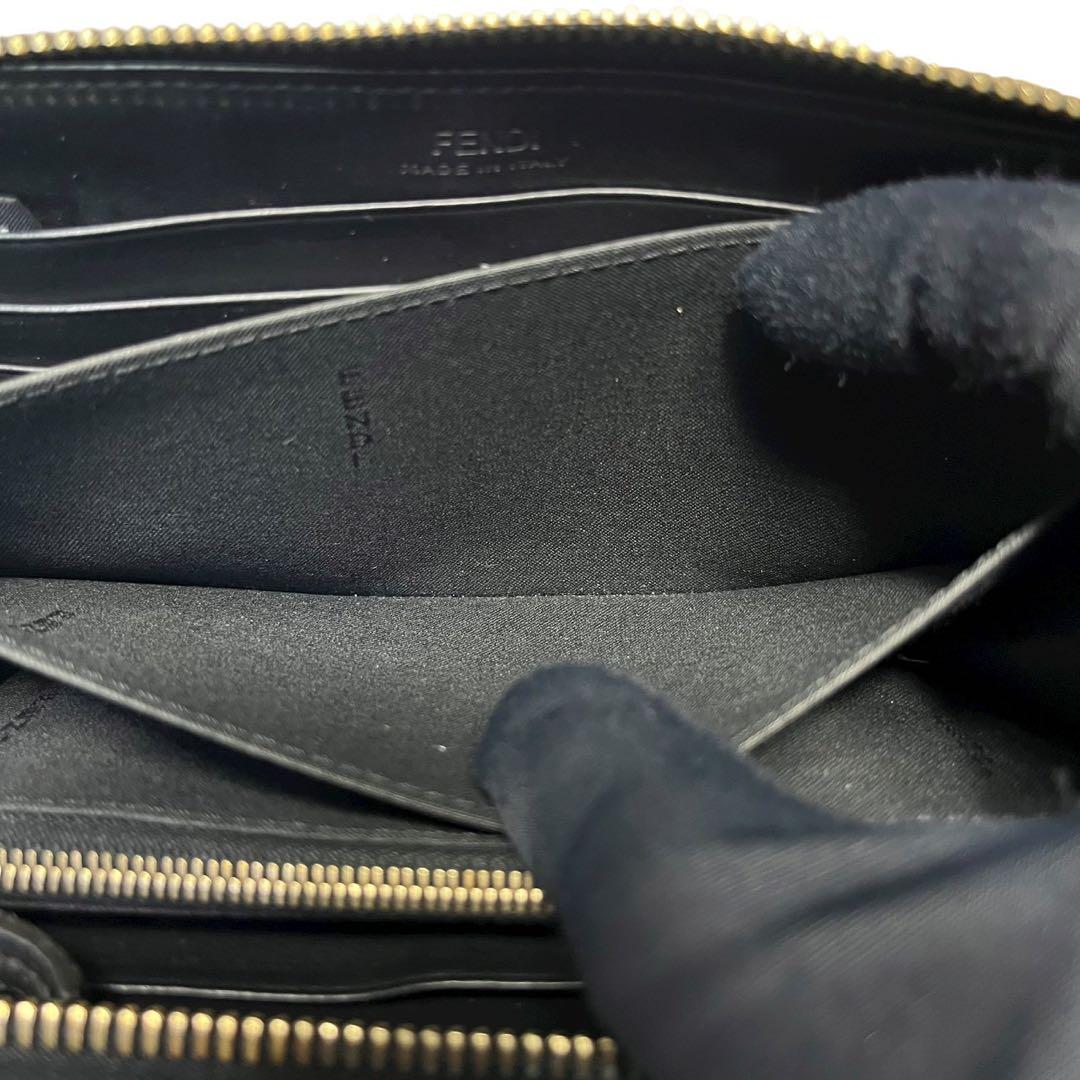 美品✨フェンディ 長財布 ラウンドファスナー モンスター バグズアイ レザー 黒