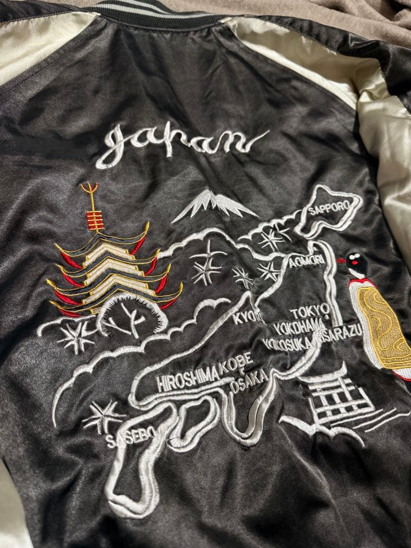 美品 Jungle Storm 日本地図芸者 スカジャン vintage サテン