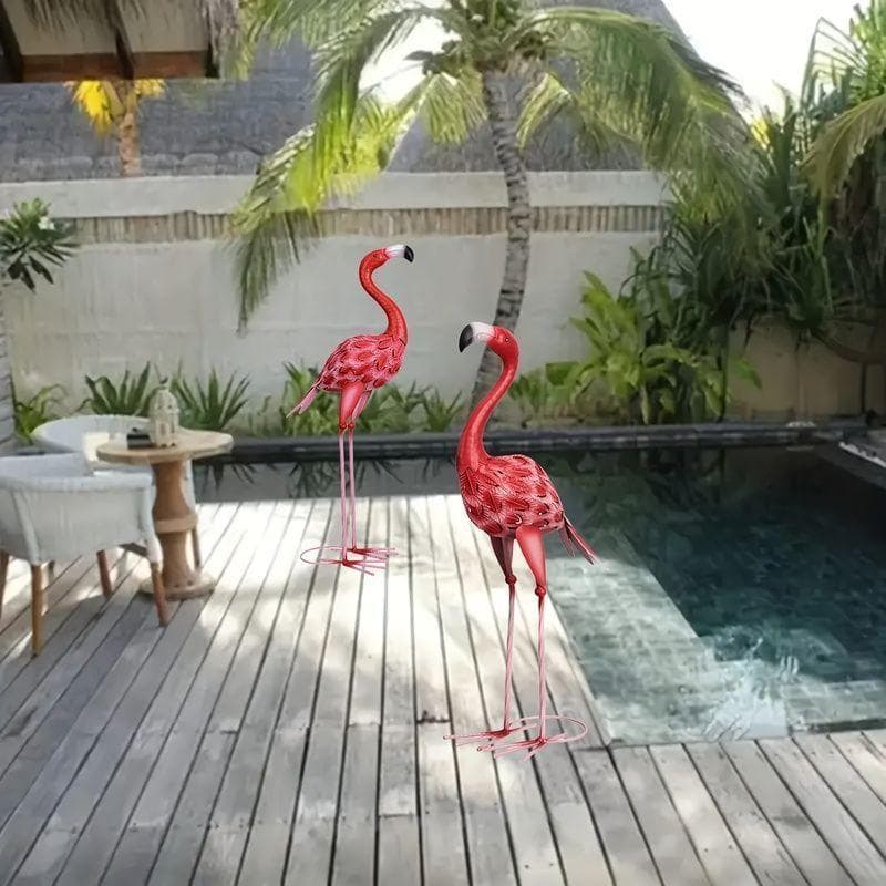 面白い★大型フラミンゴ★ガーデンオーナメント/置物/オブジェ/園芸装飾2個セット