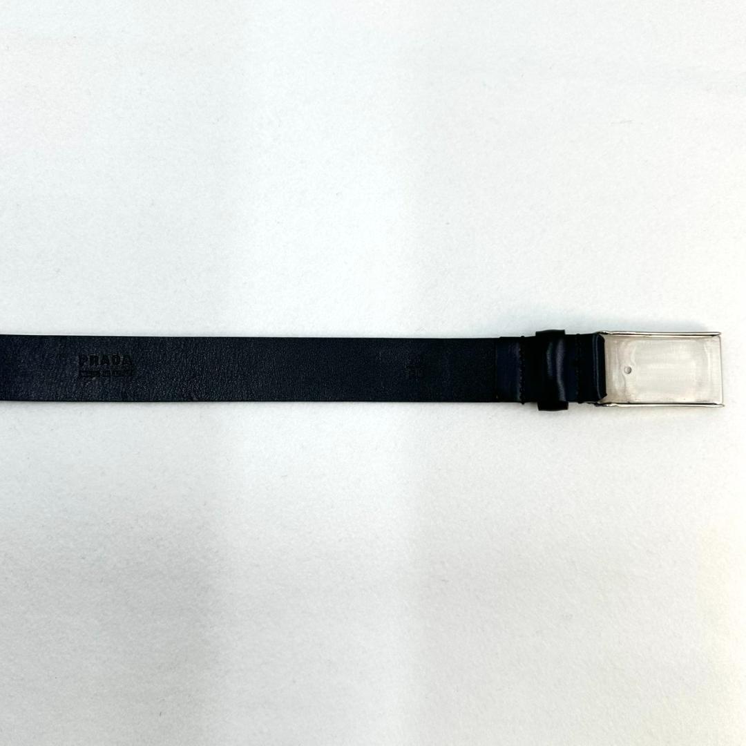 PRADA プラダ ロゴ刻印バックル レザー ベルト シルバー金具 ブラック