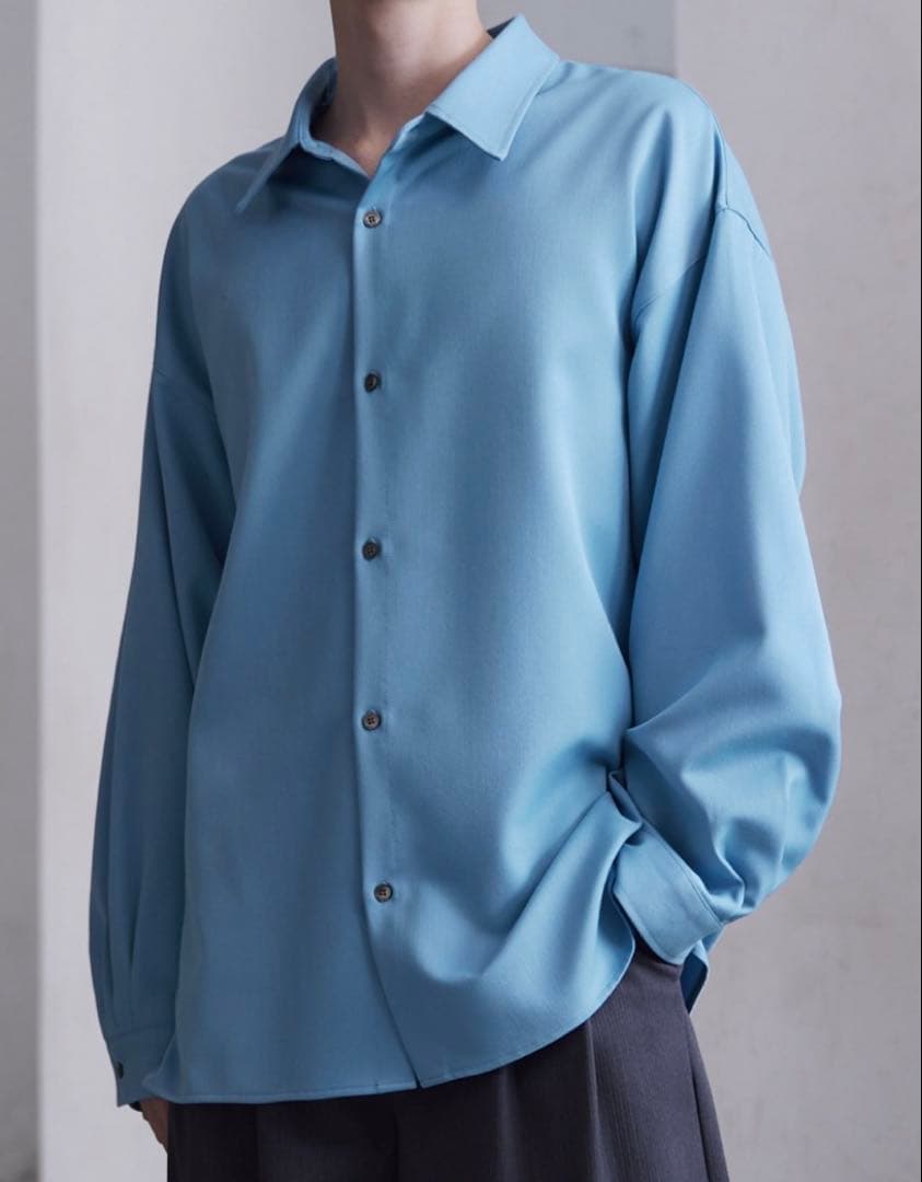 即完 CLEL ブルー S バルーン袖ルーズレギュラーカラーシャツ クレイル