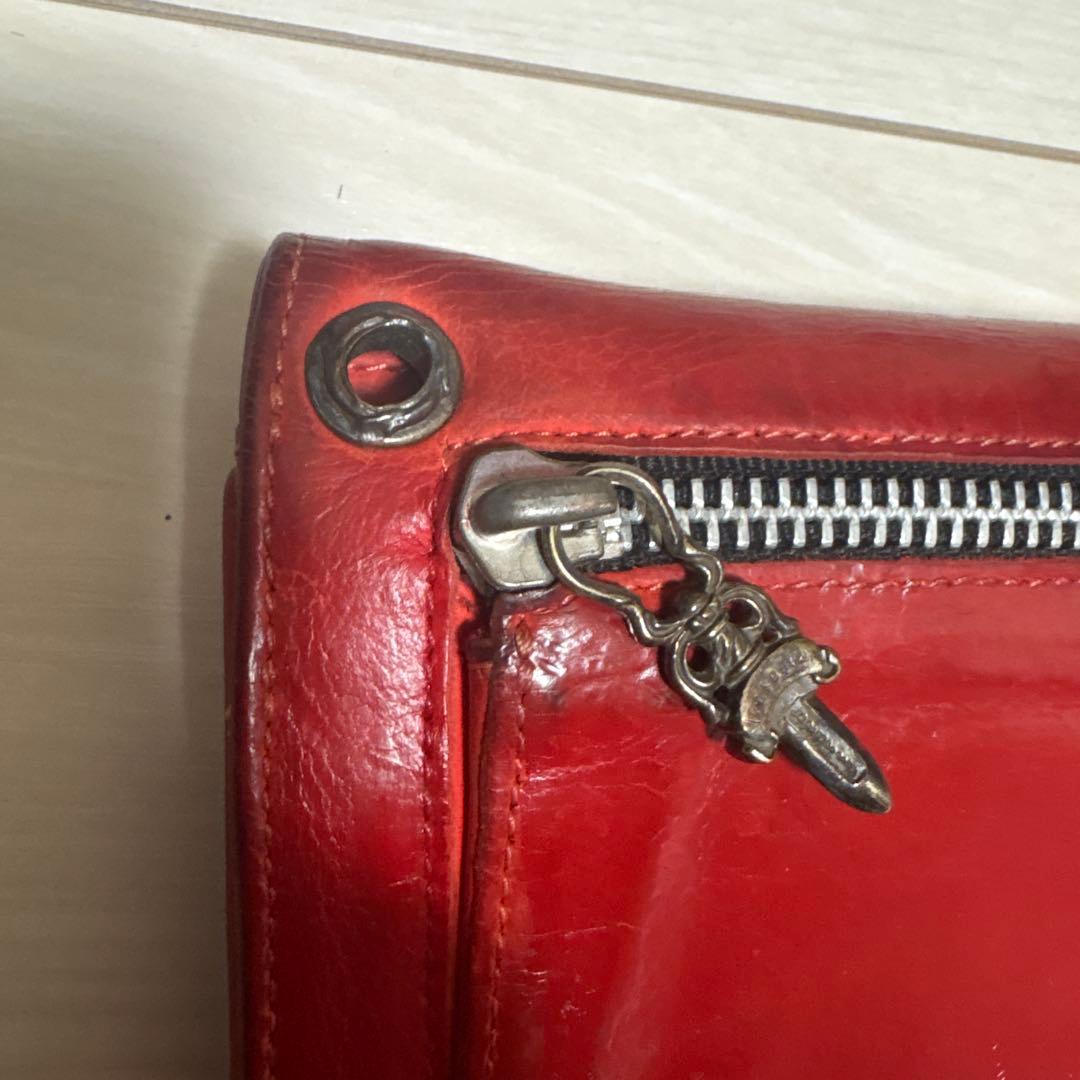 クロムハーツ chrome hearts ウェーブウォレット赤ヌバック