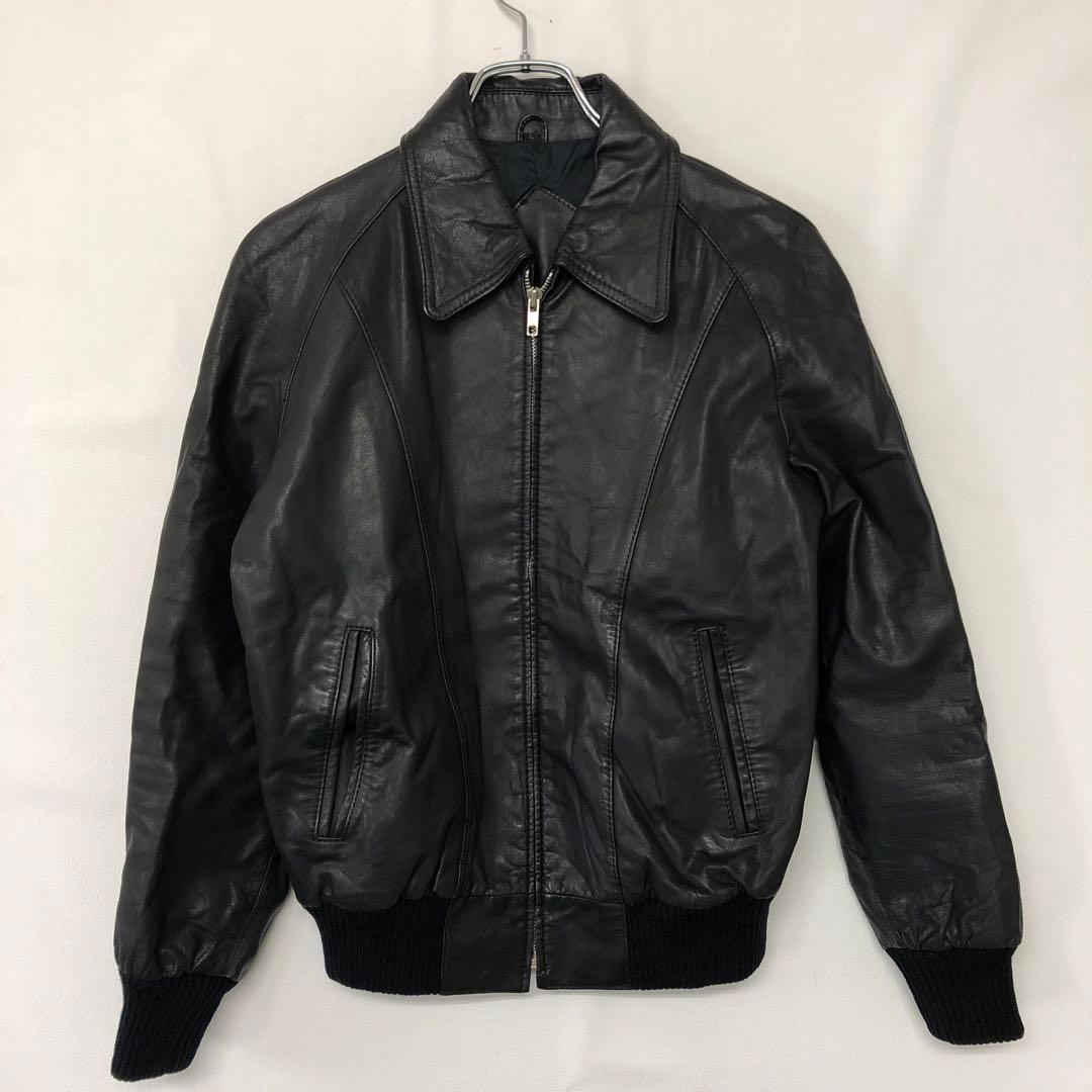 ヴィンテージ 韓国製 古着 襟付 リブ切替 レザージップアップジャケット